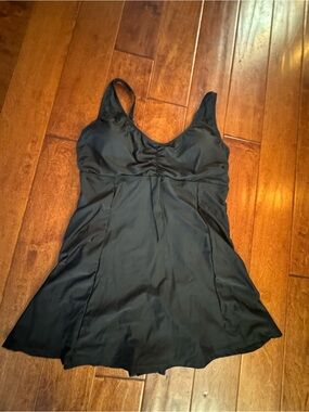 Black Swimdress with V-neck and Ruched Bust